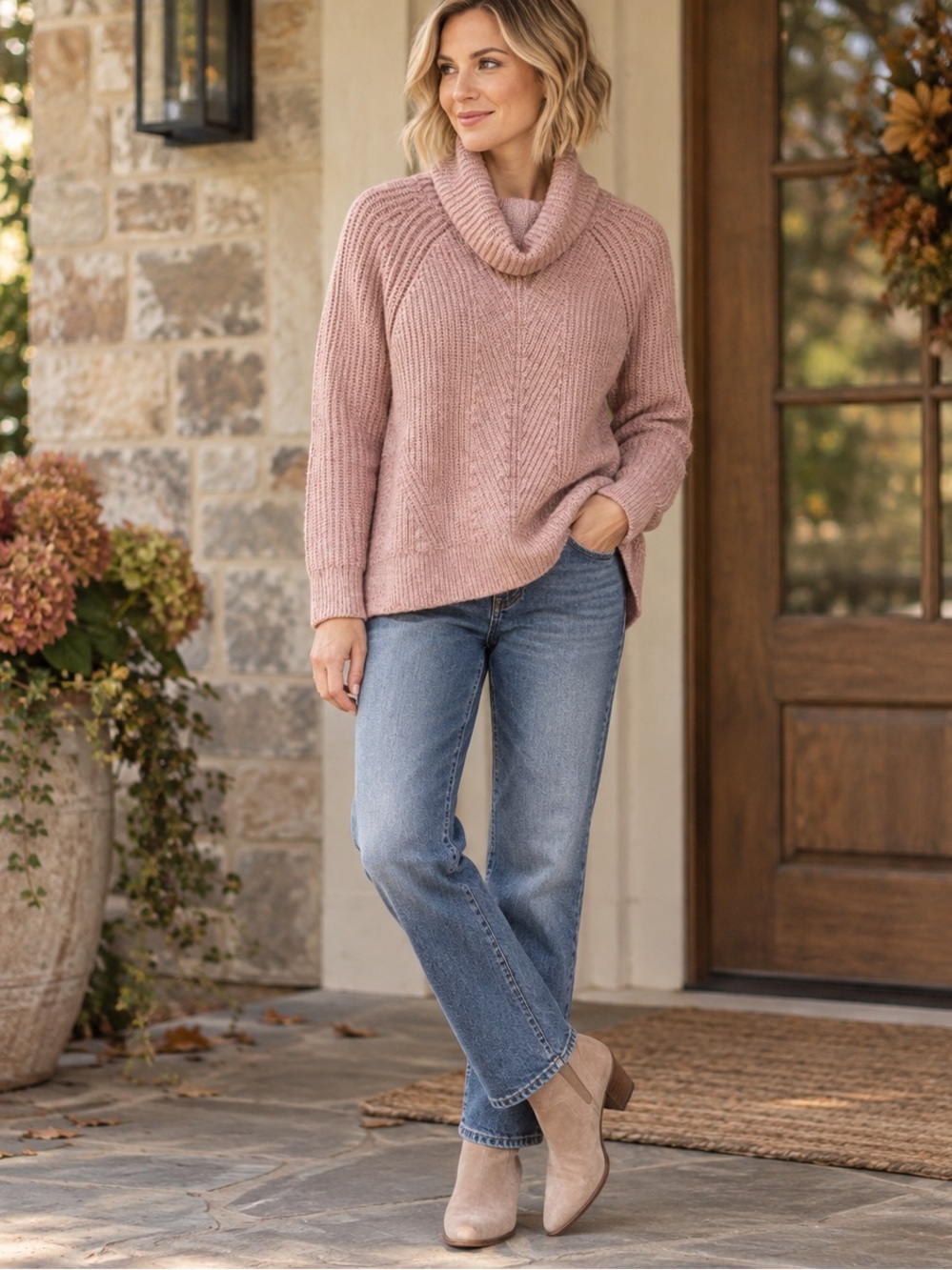 Madewell Belmont Mock Neck Sweater Blush Pink Wool Blend Size XS